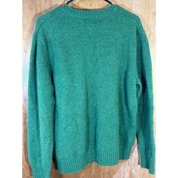 Vintage LL Bean Mens Sweater Large Wool Shetland Green V-Neck Cardigan Pullover - Picture 9 of 9